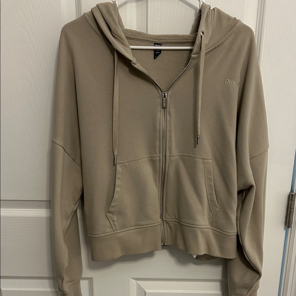 DKNY Taupe Zip-Up Hoodie